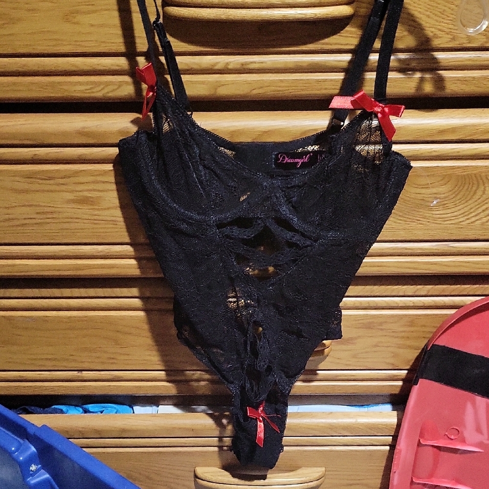 Dreamgirl Black Lace Teddy with Red Accents